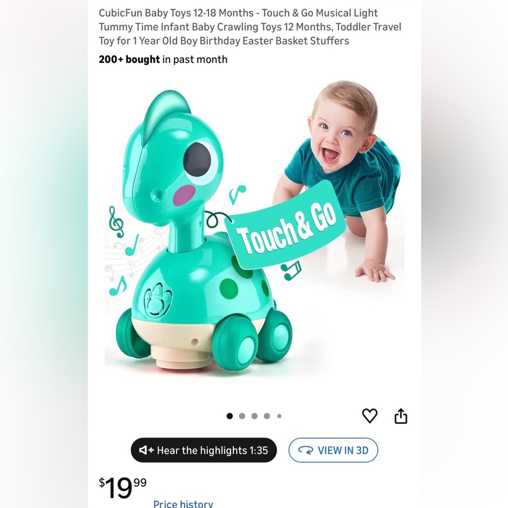 Turquoise Touch & Go Musical Dino Toy for Kids